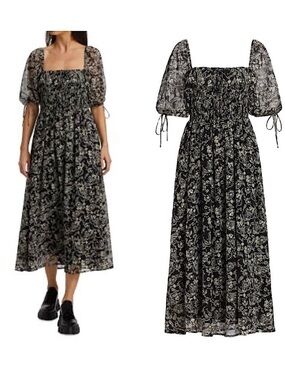 En Saison smocked floral metallic paisley midi dress